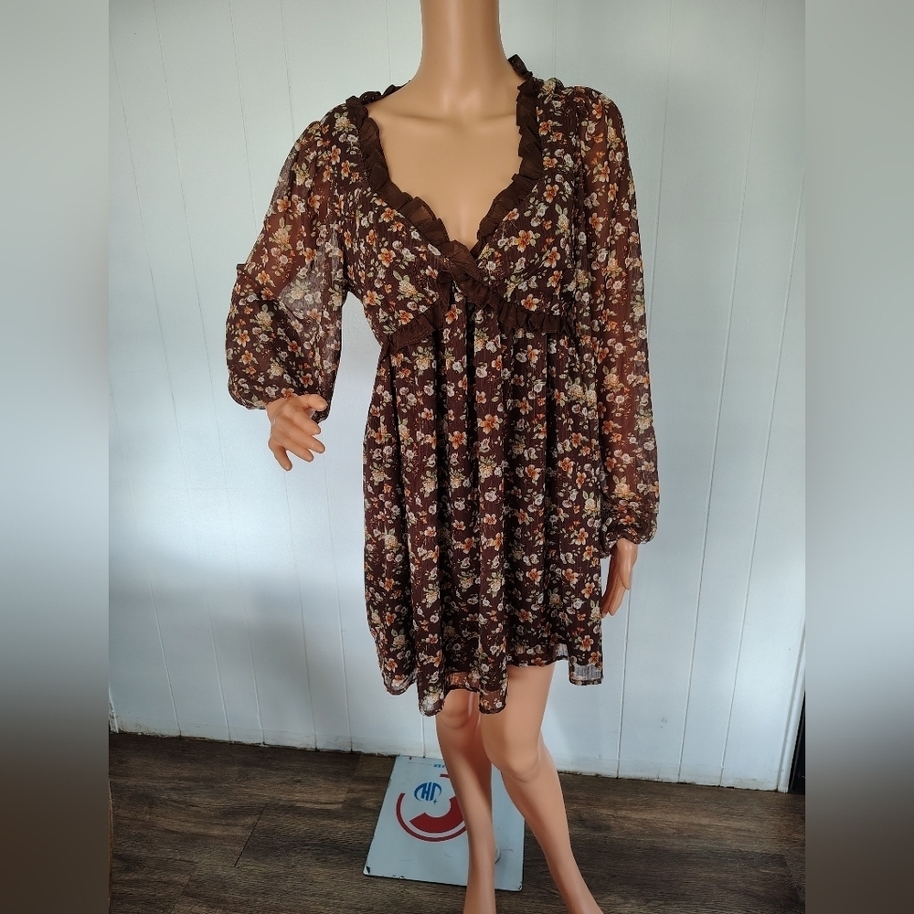 Forever 21 Floral Brown Dress Size L